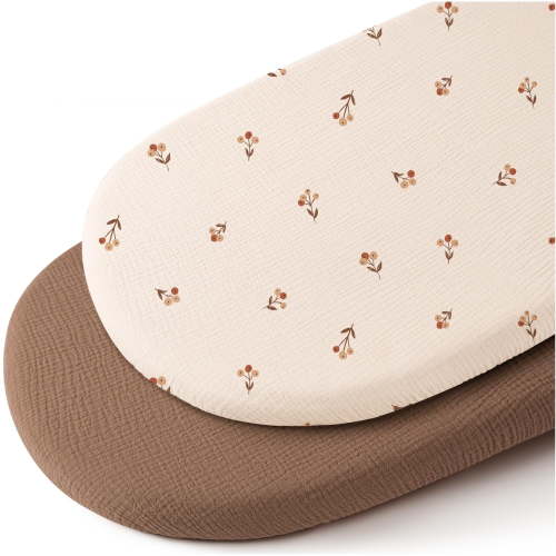 Muslin Bassinet Sheets for Baby Boy Girl,Breathable Baby Bassinet Sheets Fitted for Bassinet,Oval Rectangle,Hourglass,Bassinet Mattress/Pad,Soft Cotton 2 Pack