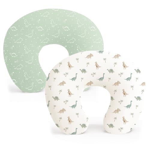 Konssy 2 Pack Nursing Pillow Covers, Stretchy and Soft Nursing Cover for Breastfeeding Pillows, Pillow Slipcover for Baby Girls Boys Newborn (Dino Jungle, Sage)