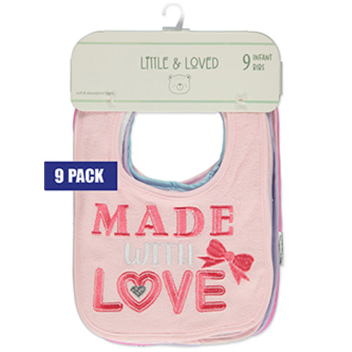 Little & Loved Baby Girls' 9-Pack French Terry Bibs