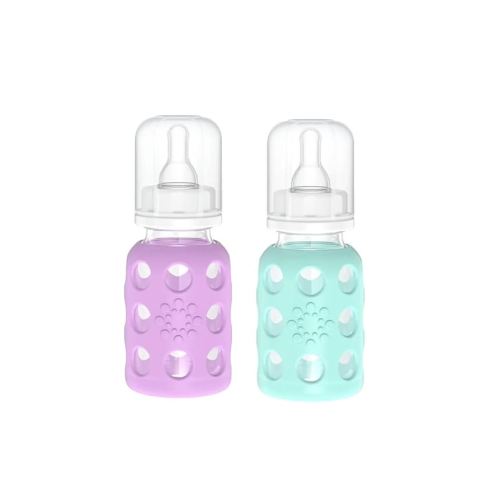 Lifefactory Glass Baby Bottle BPA Free | Protective Silicone Sleeve | 4 oz Pack of 2 | Lavender, Mint