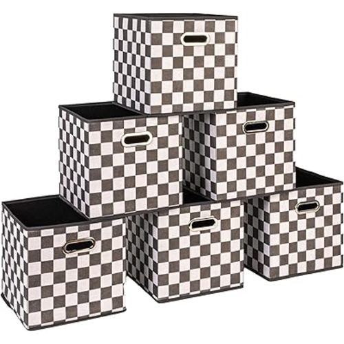 Household Essentials Fabric Storage Bins 6 Piece Set, Checkerboard White and Black