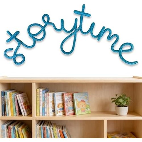 Handmade Storytime Wall Sign-Knitted Wire Storytime Sign Reading Corner Sign Decor story time wall sign wire Letters Book Corner Decor for Kids Room Nursery & Playroom (Blue Storytime)