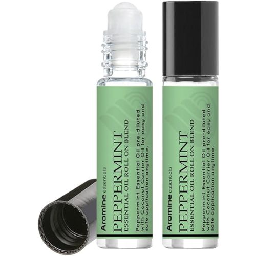 Peppermint Essential Oil Roll On, Pre-Diluted 10ml (Pack of 2). Premium Quality, Therapeutic Grade Topical Ready Aromatherapy Oil