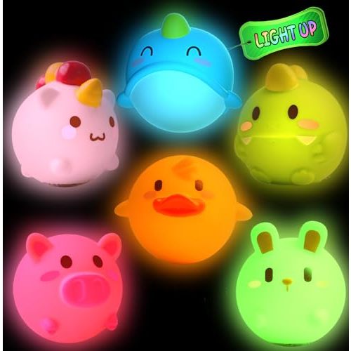 Light Up Bath Toys Toddler No Hole Bath Tub Toys for Baby 6-12 Months Toys 12-18 Months 6PCS Animal Floating Bathtub Toys for Kids 1-3 Baby Shower for Infant Boys Girls (Light Up)