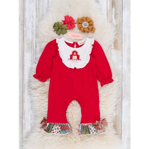 Country Barn Embroidered Ruffle Romper