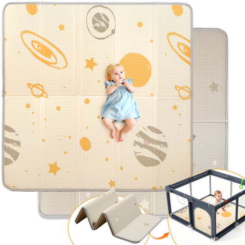 JoyStone Baby Play Mat, 50" X 50" Extra Large Reversible Foam Play Mat, Non-Toxic Foldable Animal Print Waterproof Crawl Mat for Toddlers and Babies