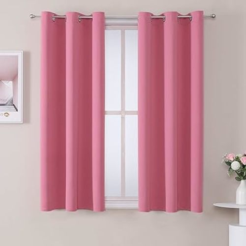ChrisDowa Grommet Room Darkening Curtains for Bedroom and Living Room - 2 Panels Set Thermal Insulated Blackout Curtains (Pink, 38W x 45L)