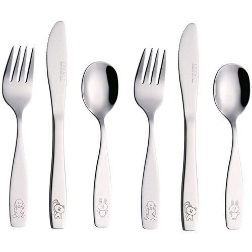 Exzact Children's Flatware Kids Silverware 6pcs, Toddler Utensils, Dishwasher Safe, 24 Months+