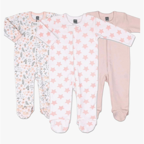 The Peanutshell Baby Sleepers for Girls Set of 3 - Soft Cotton Footed Pajamas for Newborns, Infants & Toddlers - Flower