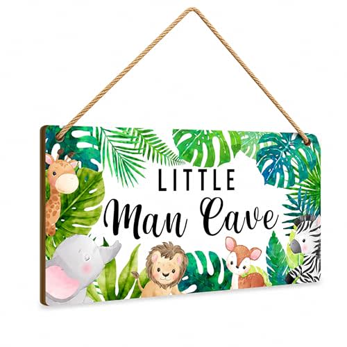 Woodland Nursery Room Decor for Baby Bedroom - Jungle Safari Animal Theme Little Man Cave Sign Wall Decor for Toddler Boy- 6"x12" -A09