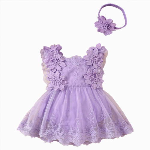 dmqupv Newborn Girl Clothes Baby Girl Tulle Dress Romper Short Sleeve Outfit with Headband Infant Clothes Set Purple,0-3 Months
