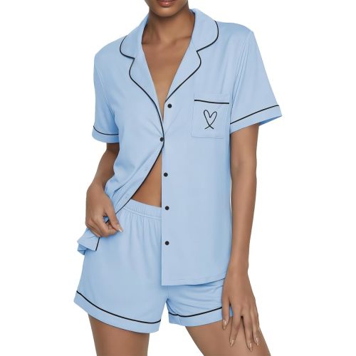 Ekouaer Womens Pajama Sets Button Up Pjs 2 Piece Short Sleeve Sleepwear