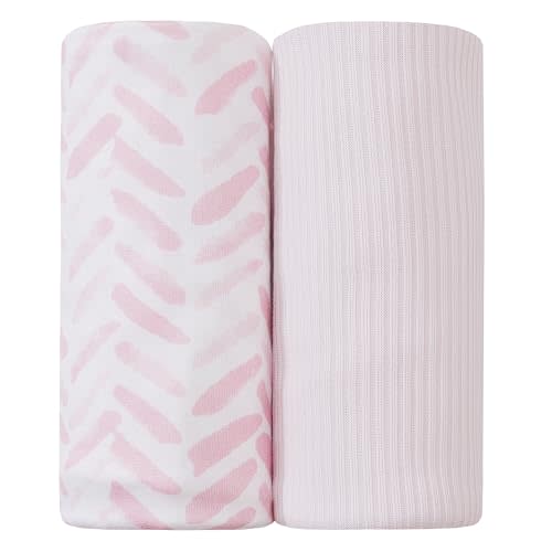lasoftan Jersey Swaddle Blanket, Ultra Soft Stretchy Receiving Blanket, Newborn Swaddle Wrap for Boys & Girls, 40 x 30 inches, 2 Pcs, Pink