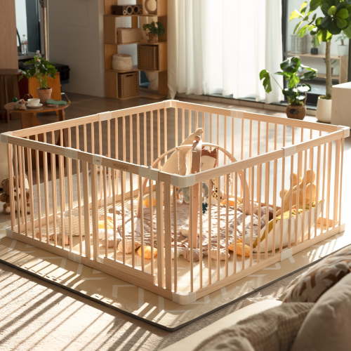 HARPPA Wooden Baby Playpen with Gate, Adjustable Panel Play Yard Fence for Toddlers, Greenguard gold certified,57" x 57" x 24"