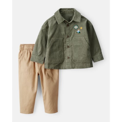Baby Boy 2-Piece Button-Front Top & Pant Set - Green/Khaki - Carter's | Carter's
