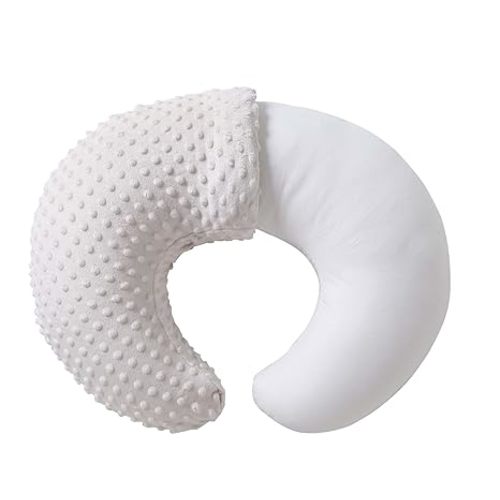 Nursing Pillow and Positioner, Breastfeeding, Bottle Feeding, Baby Sitting Support with Removable Ultra Soft Cover, Tummy Time Support for Baby Boys and Girls (Beige)