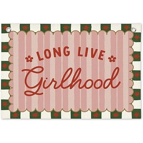 Long Live Boyhood Banne, Pink Vintage Room Decor, Linen Canvas Banner Wall Hanging Flag Decor for Nursery Playroom Girls Bedroom 28.3x19.6