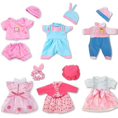 ARTST Doll Clothes,12 inch Baby Doll Clothes[6 Sets](Include 4 Hats + 1 Bowknot ) for 10/11/12 inch Baby
