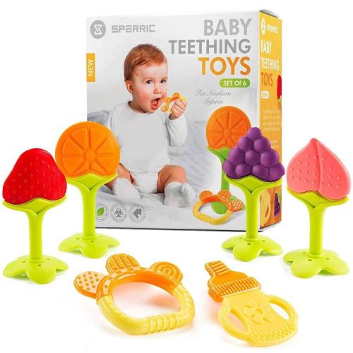 Sperric Teethers for Babies 0-6 Months - Newborn Infant Baby Chew Teething Toys - Freezer Safe Silicone Baby Teether - Fruits