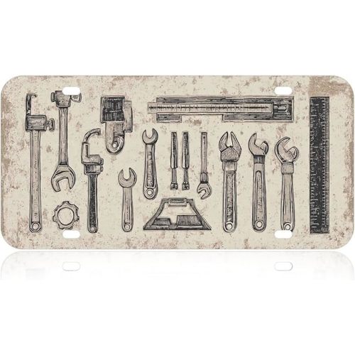 Vintage Tools Line Art Metal Tin Sign Minimalist Workshop Rustic Americana Wall Decor for Garage, Man Cave, Home Bar, Farmhouse