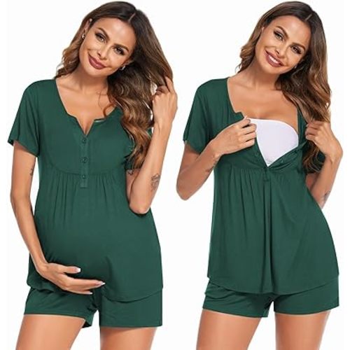 Ekouaer Women Maternity Nursing Pajama Sets Short Sleeve Postpartum Pajamas