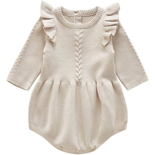 IMEKIS Newborn Baby Girl Sweater Romper Knit Fall Outfit Ruffles Long Sleeve Bodysuit Winter Birthday Photo Shoot