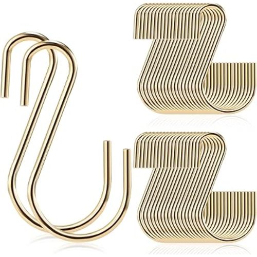 Sratte 60 Pcs S Hooks for Hanging 1.8 Inch Heavy Duty S Hooks Bulk Curtain Hanging Connectors Mini S Shaped Hangers Ornament for Plants Pots Pans Mugs DIY Jewelry (Gold)