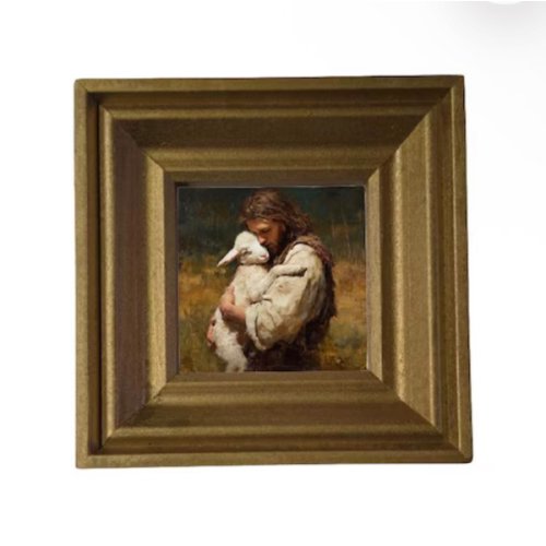 Framed Jesus holding a lamb Print, Christian Home Decor, Christmas Wall Art, The lost lamb Artwork, Good shepherd