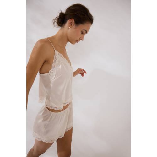 LACE-TRIMMED SATIN PAJAMAS