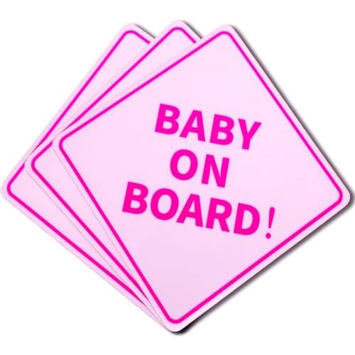 BFXM 3Pcs Baby On Board Sign for Cars, Pink Baby On Board Sticker, 5" by 5" Magnetic Tile for Car, Truck, Van, RVs and Bumper