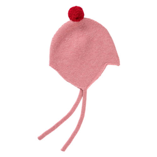 Cashmere Baby Bonnet, Dusky Pink + Chianti Pom – Rosie Sugden