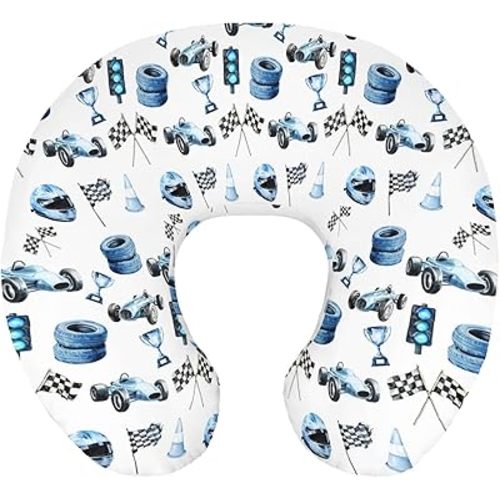 Cute Race Car Flag Nursing Pillow Cover Stretchy Removable for Baby Girls Boys Blue Races Vehicle Trophy Traffic Light Vehicles Pillow Slipcover for Breastfeeding Moms for Newborn Infant