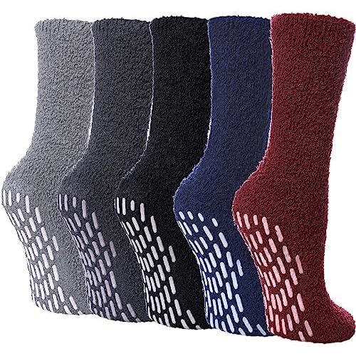 LINEMIN Non-Slip Fuzzy Socks for Women - Cozy Hospital Soft Fluffy Socks With Grips - Winter Warm Slipper