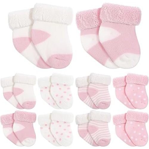 Twistover 10 Pairs Preemie Baby Terry Cotton Turn Cuff Socks for Newborn Girls Boys - Nicu