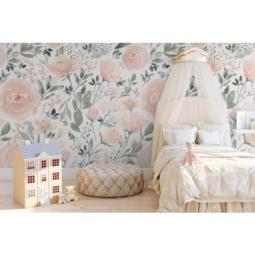 REMOVABLE WALLPAPER | Olivia Rose Large Floral Wallpaper, Peel and Stick, Canvas, Pre-Pasted Nursery Wallpaper, Botanical, Wall Art 0114-78