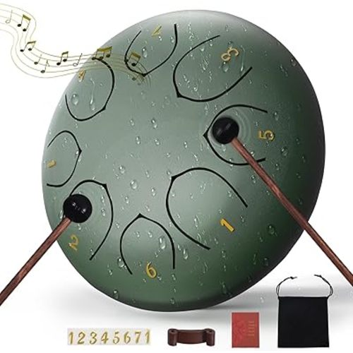 6 Inch Steel Tongue Drum, 8 Notes Rain Drum Instrument, Portable Hand Drum for Meditation, Yoga & Outdoor Use, Includes Mallets, Music Book, Note Stickers & Carry Bag, Beginner Friendly