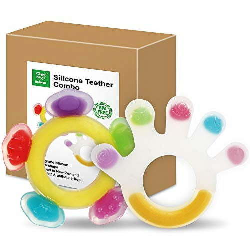 Haakaa Silicone Baby Teethers Baby Teething Toys Soothe Massage Sore Gums for 3M+ Babies Infants BPA Free Freezer Safe Colorful Palm and Ferris Wheel Shape 2 pcs