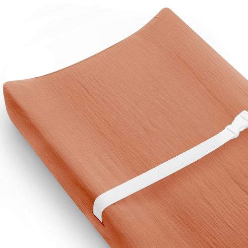 Changing Pad Cover for Baby Girls Boys, Muslin Changing Table Pad Covers with Boho Style, Neutral Color Soft and Breathable (Brick)