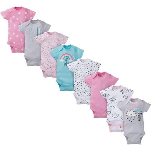 8-Pack Baby Girls Clouds Short-Sleeve Onesies® Bodysuits 3-6 months