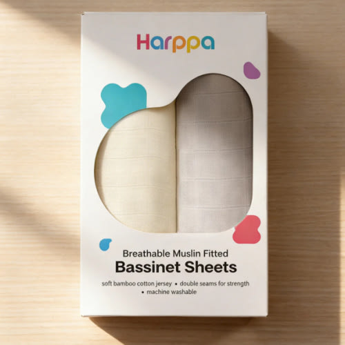 HARPPA Muslin Bassinet Sheets 2 Pack | Fitted Baby Sheets for Cuddly B