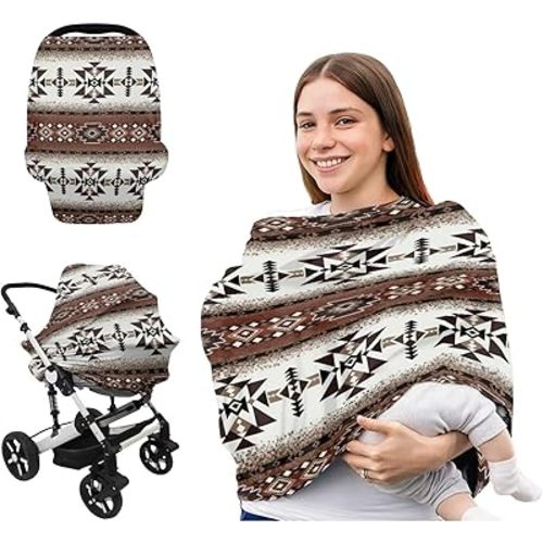 Aztec Baby Car Seat Covers Privacy Breathable Nursing Cover Western Stretchy Carseat Canopy Boys Girls Universal Stroller Cover Infant Shower Gift