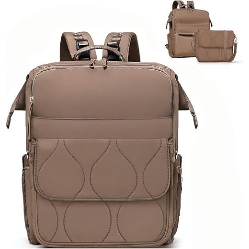 miss fong Diaper Bag Backpack - Baby Diaper Bag Travel Diaper Backpack with Diaper Changing Pad Large Capacity Baby Backpack with 12 Pockets for Mom & Dad -Brown