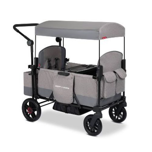 Radio Flyer Pathfinder Double Seater Stroller Wagon - Gray: All-Terrain Tires, 5-Point Harness, EVA Flat-Free Wheels