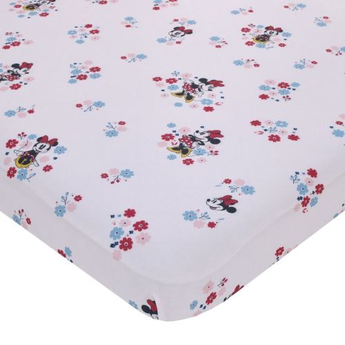 NoJo Disney Minnie Mouse - Pink, Blue and White Small Town Floral Nursery Fitted Mini Crib Sheet
