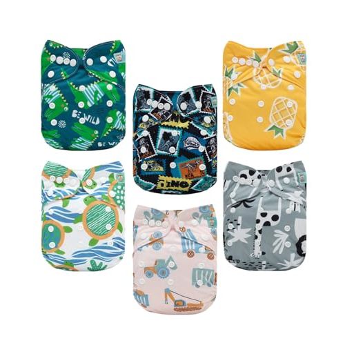 ALVABABY Baby Cloth Diaper 6 Pack with 12 Inserts One Size Cloth Diaper Covers Adjustable Washable Reusable for Baby Girls and Boys