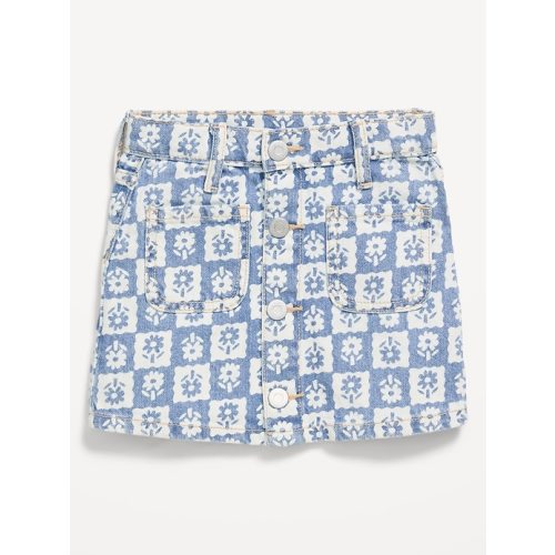 Printed High-Waisted Button-Front Jean Skirt for Toddler Girls
