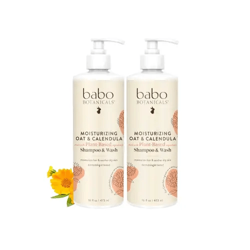 Babo Botanicals Moisturizing Oat & Calendula 2-in-1 Shampoo & Wash - For Dry or Sensitive Skin - For all ages - Lightly Scented - Vegan - Various Sizes