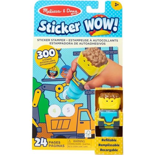 Melissa & Doug Sticker Wow!™ 24-Page Activity Pad and Sticker Stamper, 300 Stickers, Arts and Crafts Fidget Toy Collectible Character – Bulldozer - for Kids Ages 3+ - FSC Certified