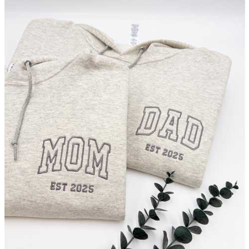 Embroidered Mom/Dad Sweatshirt: Matching Couple Hoodies