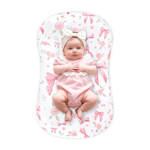 Baby Lounger Cover Grils Boys, Soft and Comfortable Newborn Lounger Cover, Breathable and Stretchy Infant Nest Slipcover, Compatible with Snuggle Me Newborn Lounger, Cover Only (Pink Rose)